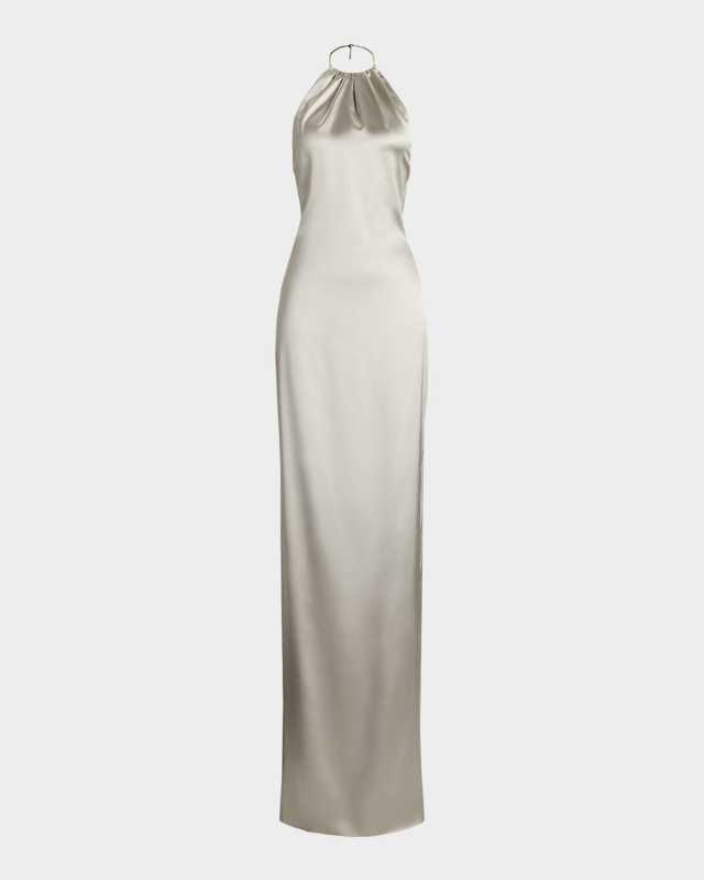 Corra Lux Stretch Satin Sleeveless Halter Gown